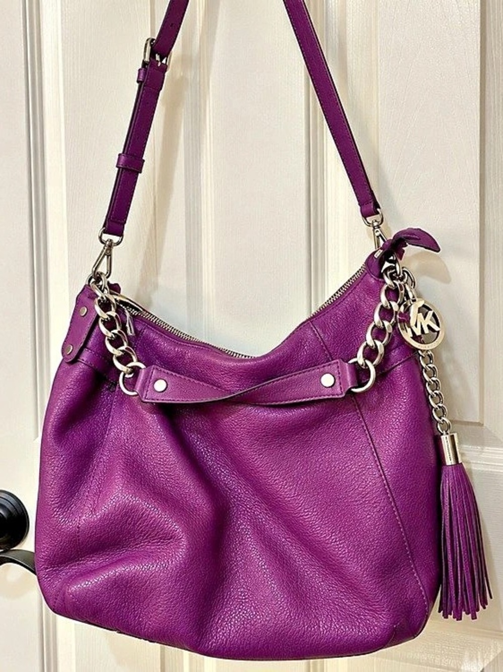 Michael Kors Brooklyn Large Leather Hobo Shoulder Bag Purple Shoulder Bag